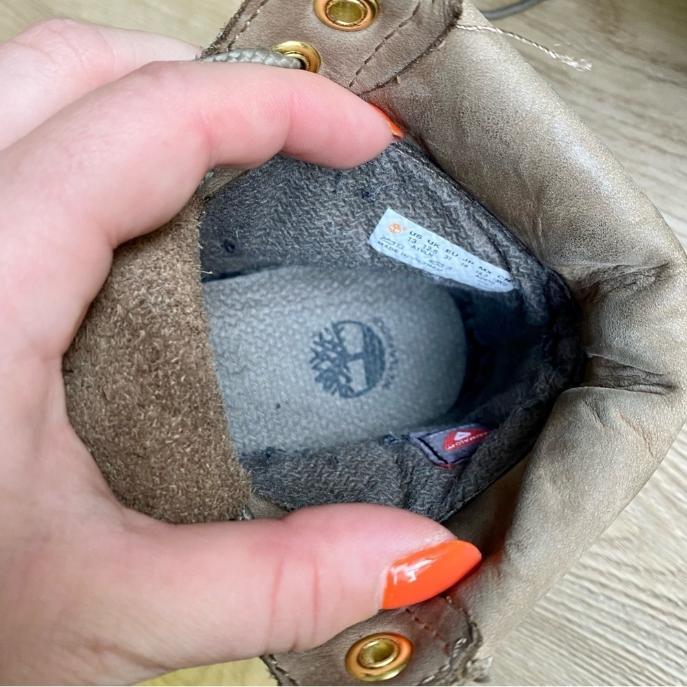 Timberland Dark Beige Nubuck Leather Boots | Waterproof | Unisex Junior Kids - Picture 12 of 14